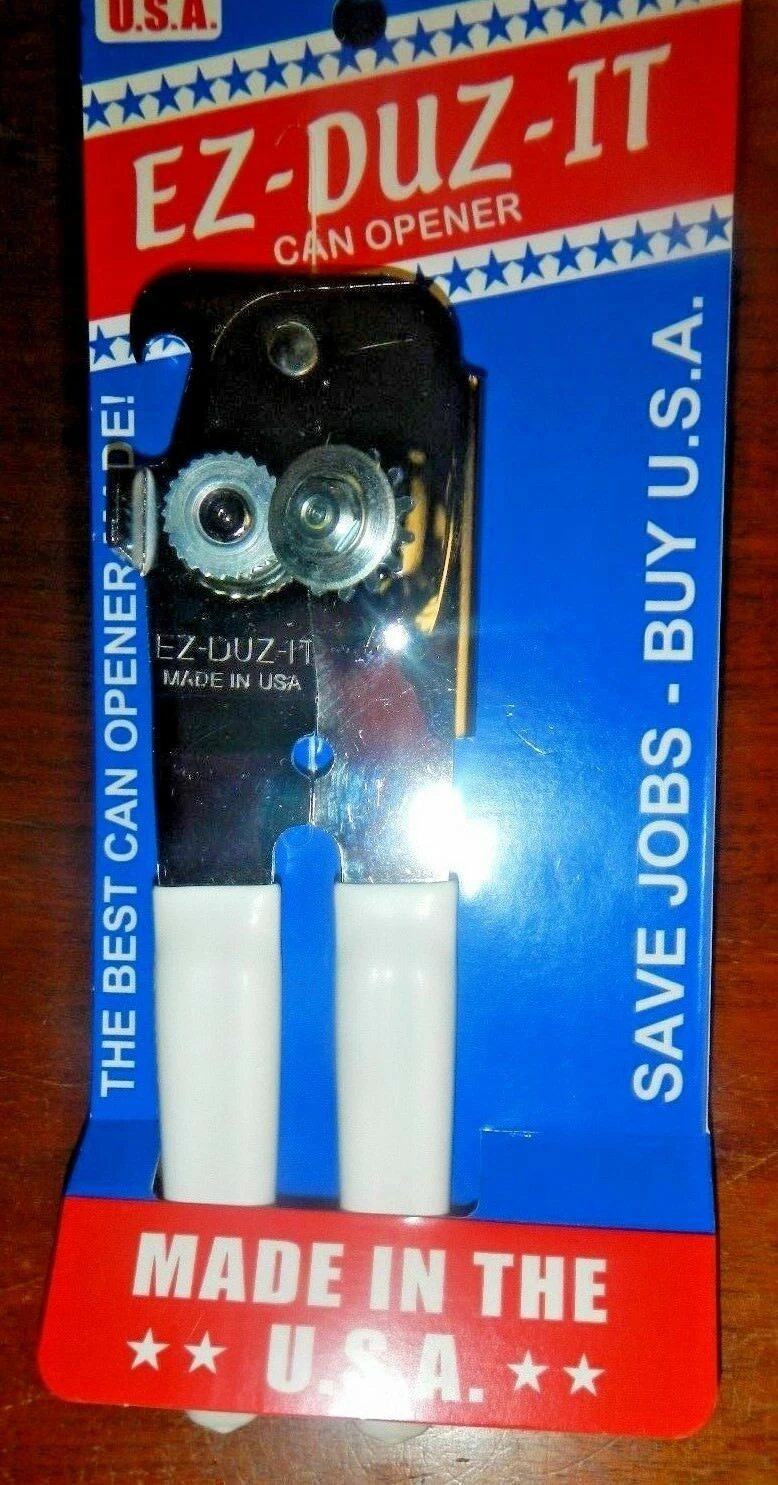 16 EZ DUZ IT American Made White Grips Manual Deluxe Can Opener - Made In The USA - Image 1