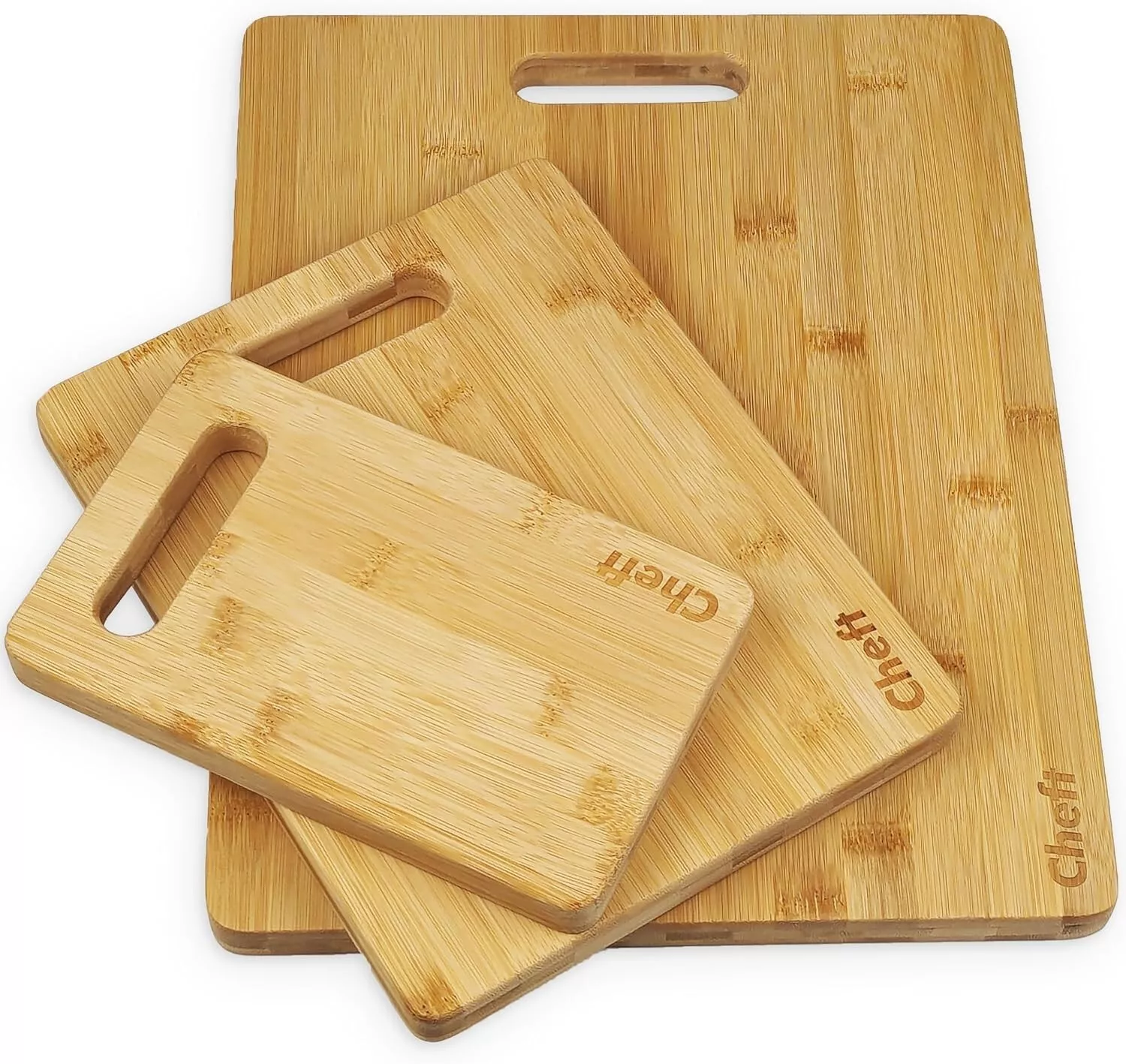 26 Cheft 3pc Bamboo Cutting Board Set - Thick Wood Serving Boards For Kitchen - Image 1