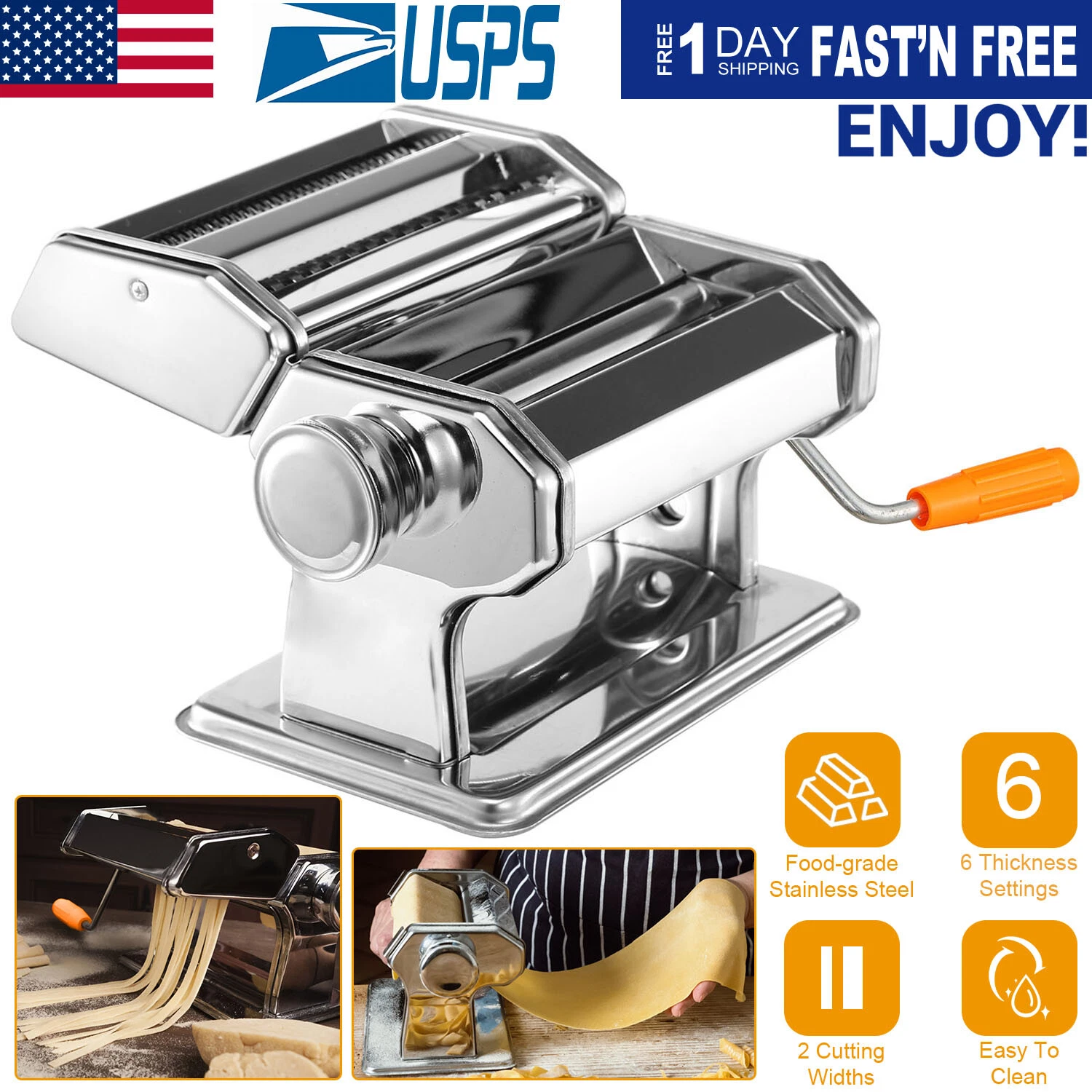 80 Stainless Steel Fresh Pasta Noodle Maker Roller & Cutter Manual Hand Crank Home - Image 1