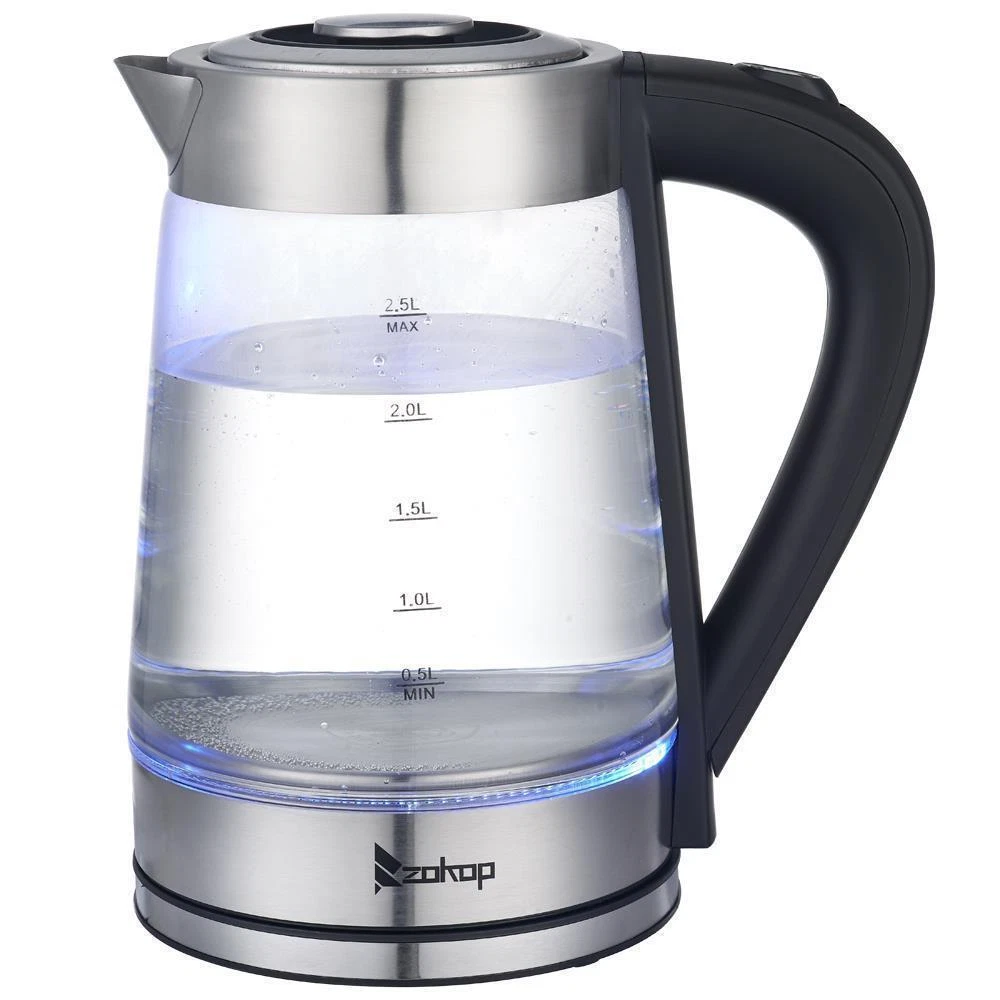 91 Zokop Tabletop 1100W 2.5L Electric Glass Hot Water Kettle Tea Pot Coffee Kettles - Image 1